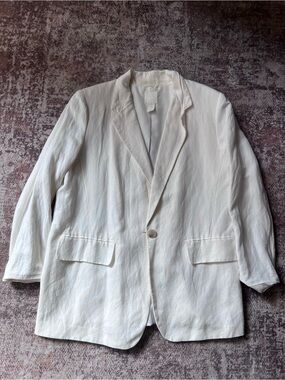 H&M White Linen Blazer Oversized Relaxed Fit | M